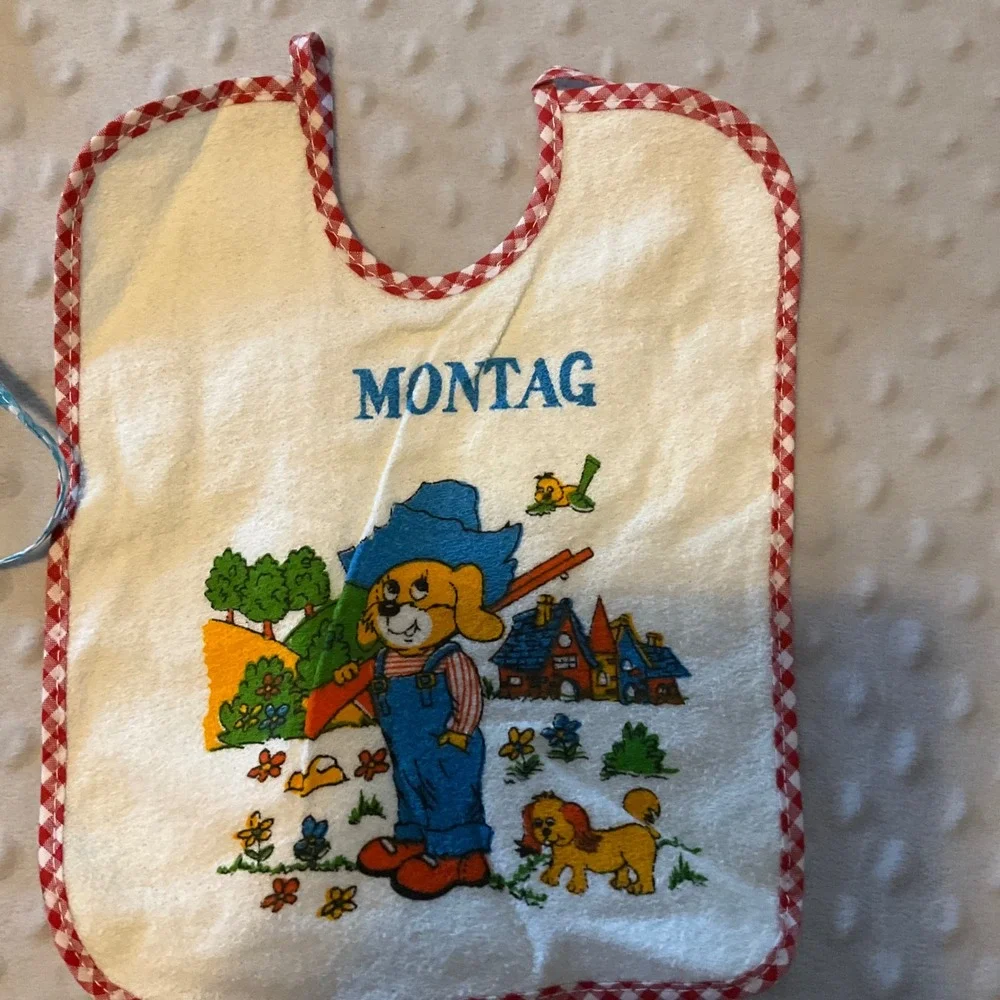 Bambino Vintage Baby Bibs Set 7 Days of Week Cartoon Animals German‎